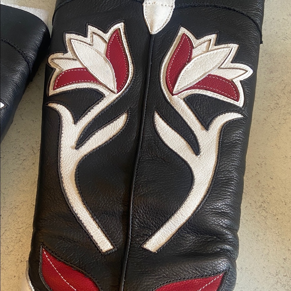 New Matisse Western Boots Black White Red Leather Floral Cowboy Tall Boot Sz 8 - Picture 6 of 9